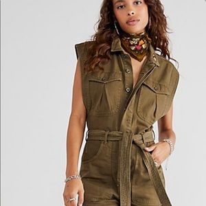 Free People Olive Green Sleeveless Jumpsuit